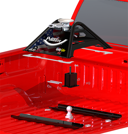 image of an single point fifth wheel hitch and how it mounts in the bed of a truck