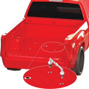 Red truck with an OE Puck mounting system